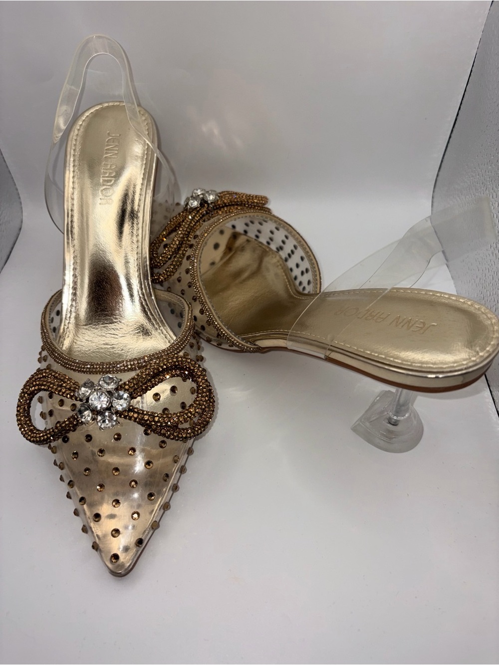 Jenn Ardor Clear Pointed Kitten Heel with Rhinestone Bow